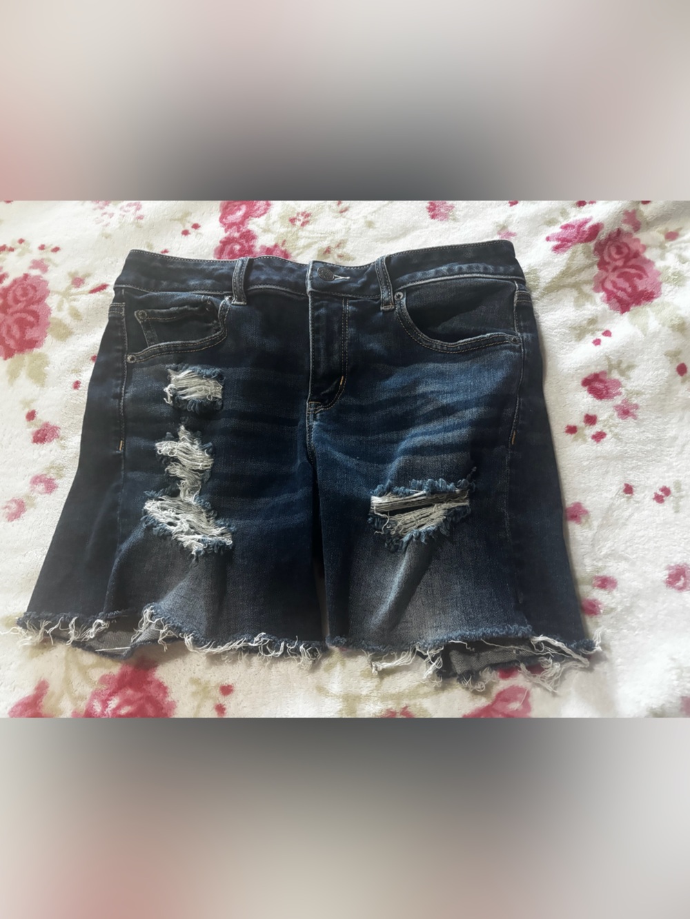 American Eagle Outfitters Dark Blue Distressed Denim Shorts